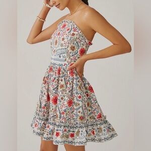 Anthropologie Forever That Girl Ruffle Tube Mini Dress NWT Floral Strapless L